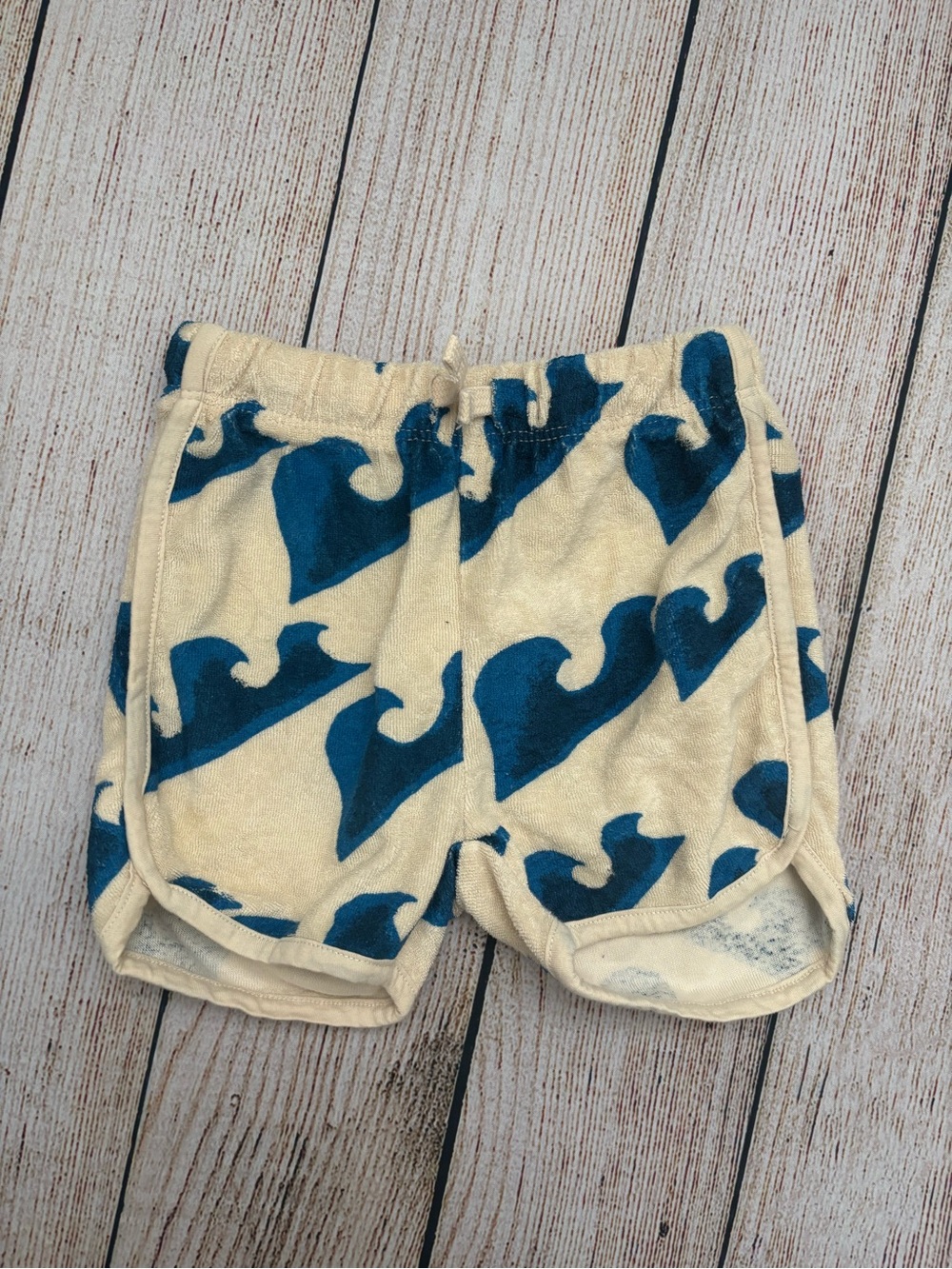 Zara Kids  Blue Wave Print Cream Terry Shorts